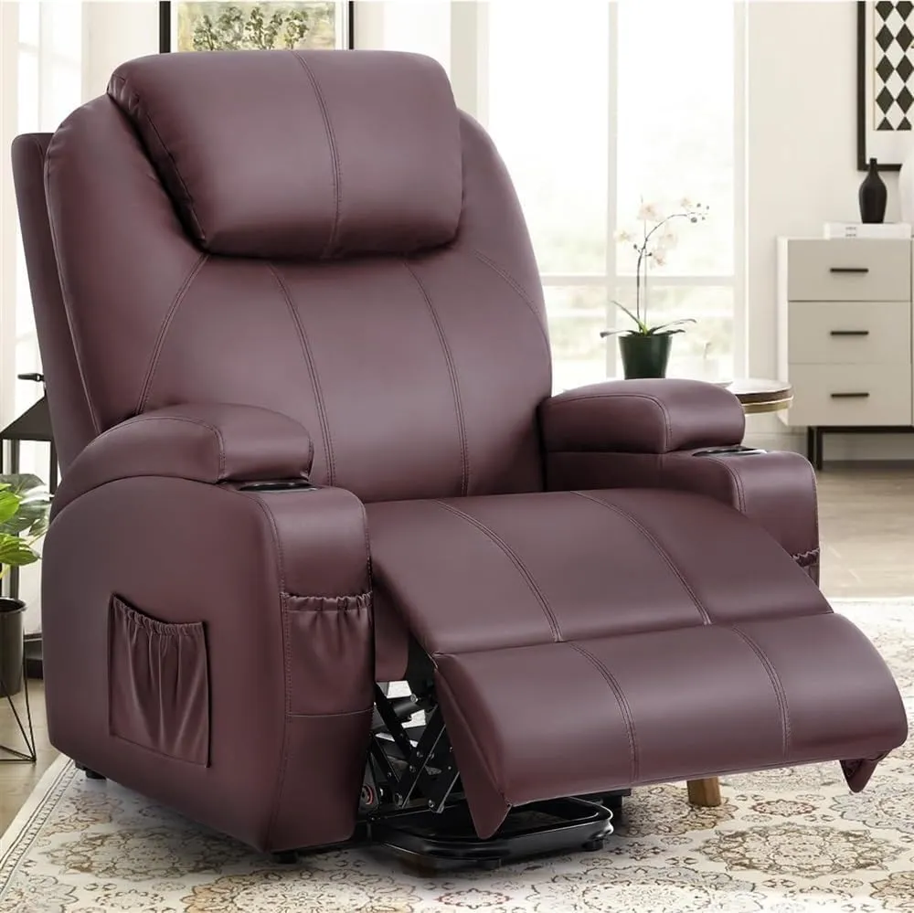 Genuine Leather Power Lift Recliner Chair Massage Adjustable for Elderly Single Theater Seating Reclining Sofa Ergonomic Chair with Lumbar Support