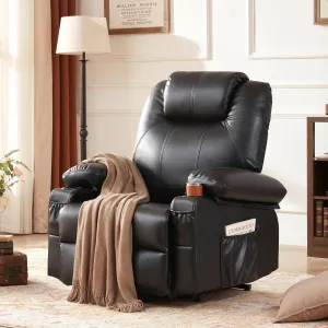 Genuine Leather Power Recliner Chair with Lift Assist, Massage and Adjustable Functions, Ergonomic Sofa for Elderly Adults, Home Theater Living Room Single Reclining Chair