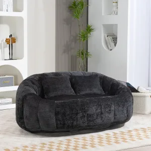 Giant Bean Bag Chair Couch with Foam Filler, Oversized Bean Bag Sofa for Adults,Teens, Comfy Floor Loveseat with 2 Pillows, Lazy Beanbag Lounger for Living Room, Game Room, Office, Chenille Black