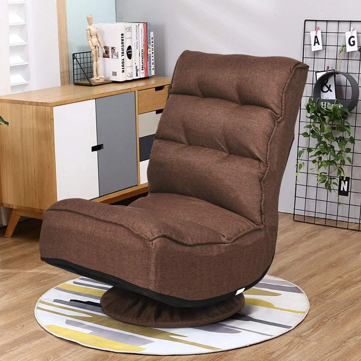 Giantex 360 Degree Swivel Gaming Chair, 6 Position Adjustable Folding Floor Chair, 300lb Spring Support, Comfortable Padded Backrest, Lazy Sofa Chair Game Rocker for Teens Adults (Coffee)