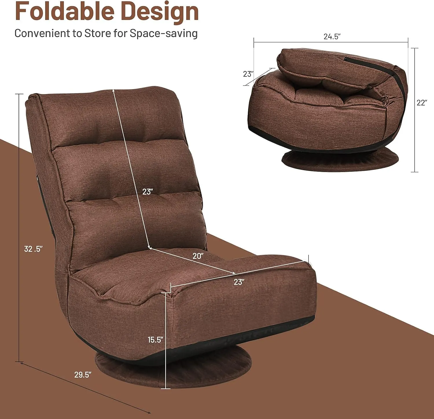 Giantex 360 Degree Swivel Gaming Chair, 6 Position Adjustable Folding Floor Chair, 300lb Spring Support, Comfortable Padded Backrest, Lazy Sofa Chair Game Rocker for Teens Adults (Coffee)