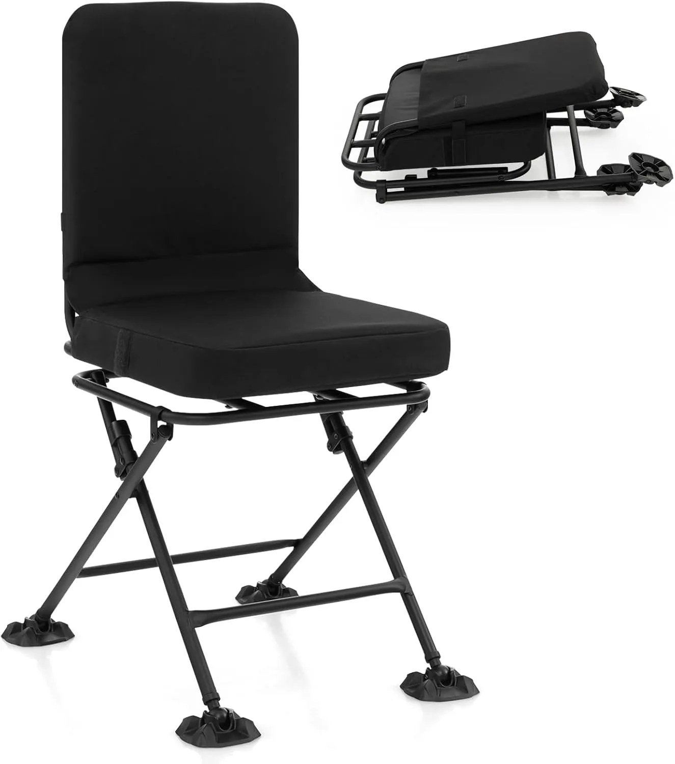 Giantex Swivel Hunting Blind Chair - 360° Swivel Silent Hunter Chair, Folding Rotating Seat w/Padded Cushion, Backrest, Non-Slip Feet, Hunt Gear and Equipment, Hunting Chairs for Blinds (Black)