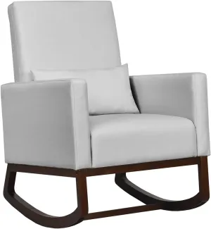 Giantex Upholstered Rocking Chair, Modern High Back Armchair, Comfortable Rocker with Fabric Padded Seat, Waist Pillow and Wood Base Accent Chair for Nursery, Living Room, Bedroom, Office, Sliver
