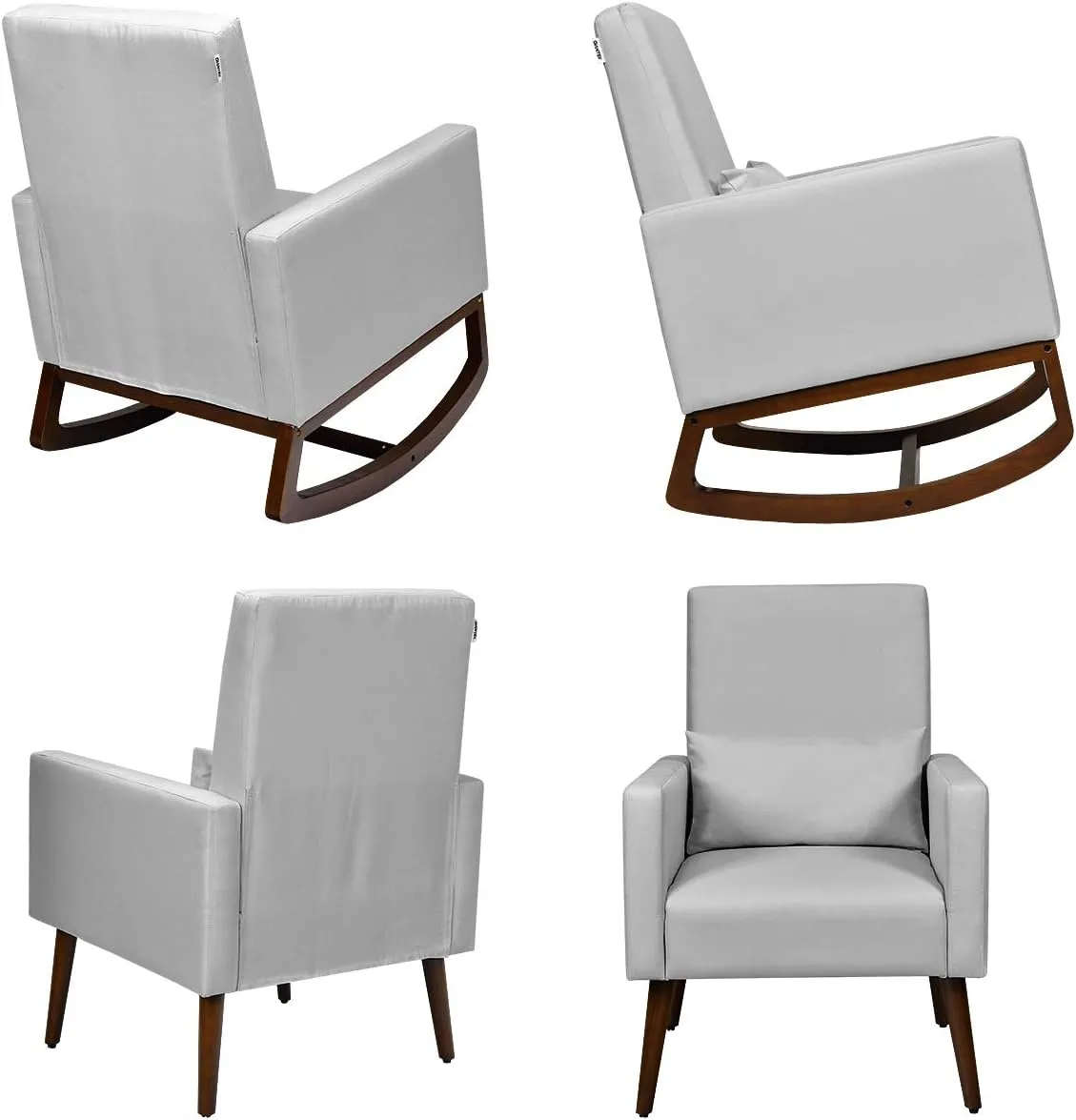 Giantex Upholstered Rocking Chair, Modern High Back Armchair, Comfortable Rocker with Fabric Padded Seat, Waist Pillow and Wood Base Accent Chair for Nursery, Living Room, Bedroom, Office, Sliver
