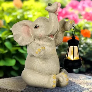Gigalumi Solar Elephant Garden Statue with Lantern for Patio, Balcony(1 Pack)