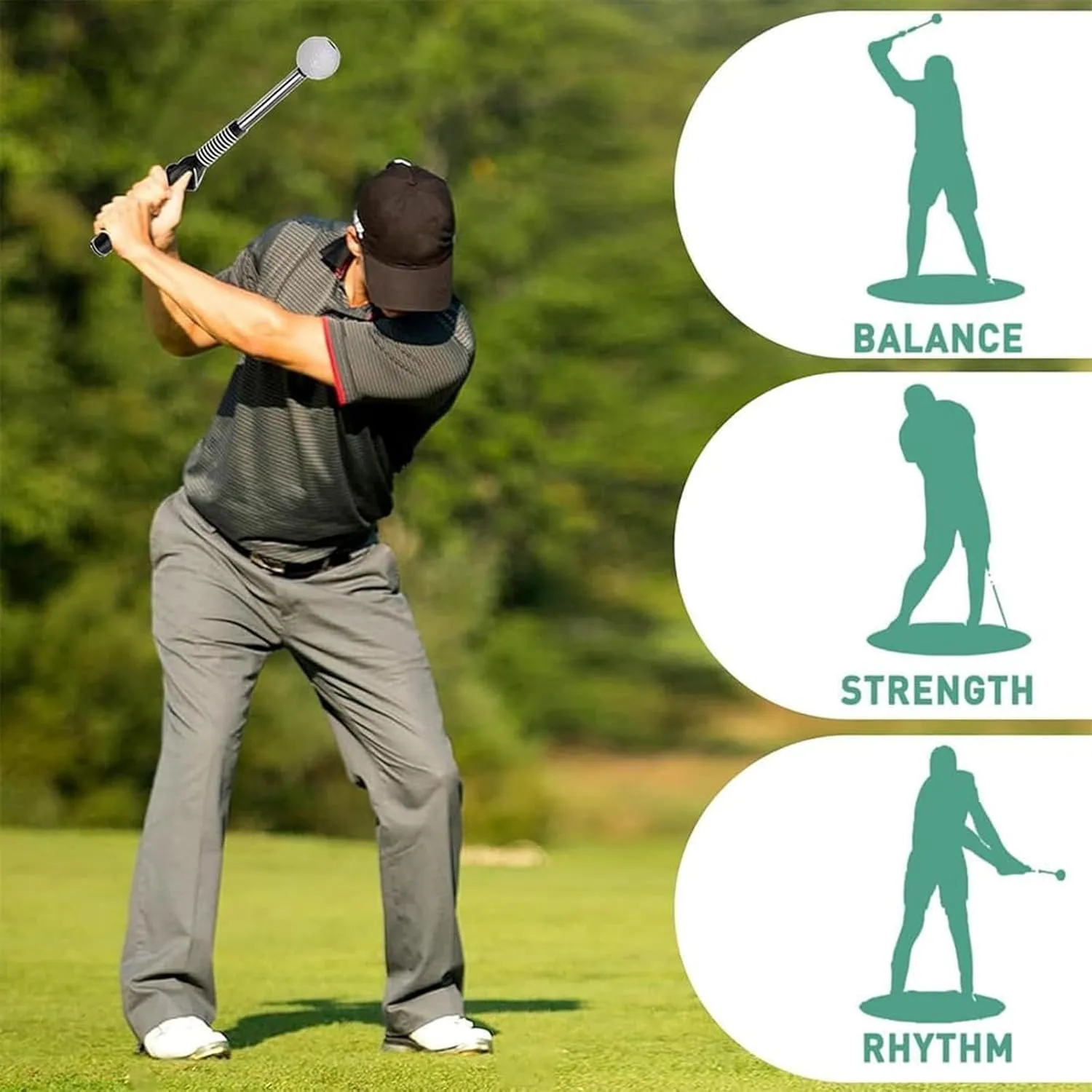Gloryboom Golf, Gloryboom Telescopic Club, Retractable Golf Swing Training Aid, Golf Grip Trainer with Click Feedback - Rhythm, Power & Grip Training, for Right & Left-Handed Golfers