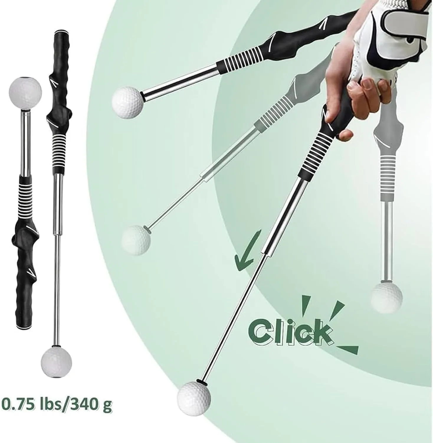 Gloryboom Telescopic Club, Retractable Golf Swing Training Aid, Gloryboom Golf, Golf Grip Trainer with Click Feedback, for Beginners Professionals, Rhythm, Power & Grip Training