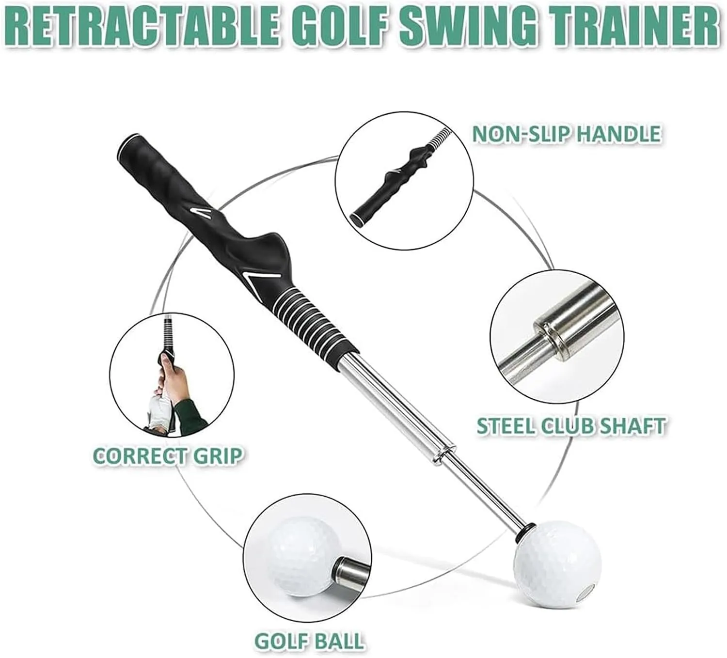 Gloryboom Telescopic Club, Retractable Golf Swing Training Aid, Gloryboom Golf, Golf Grip Trainer with Click Feedback, for Beginners Professionals, Rhythm, Power & Grip Training