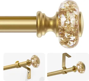 Gold Curtain Rods for Windows 32-72 Inch: 1 Inch Adjustable Acrylic Drapery Rod with Translucent Gold Foil Finials- Single Decorative Curtain Rod for Bedroom & Bathroom