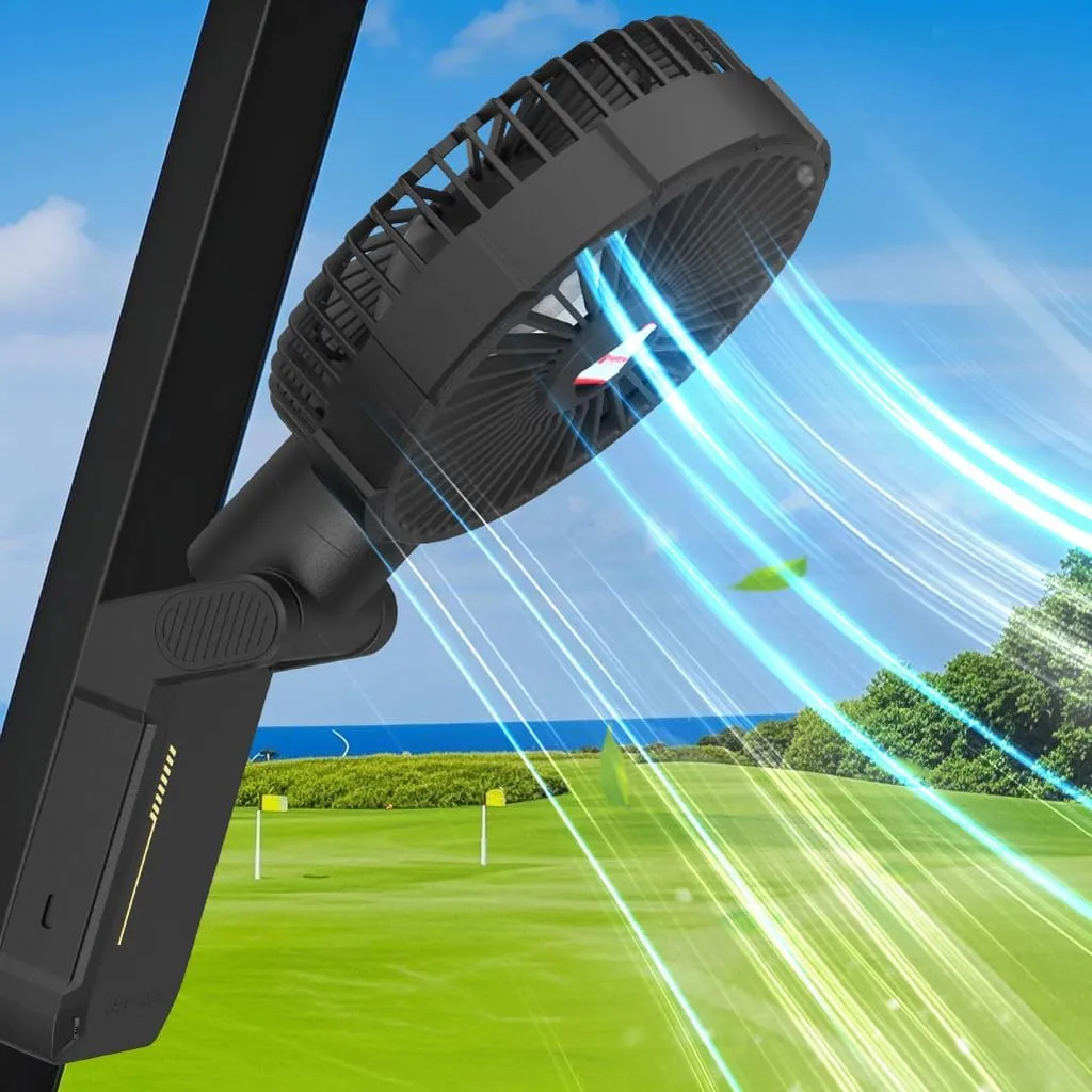 Golf Cart Fan Magnetic, Rechargeable Cruise Fan,10400mah Battery Operated Portable Outdoor Camping Fan with Clamp, Led Lantern, Cordless USB Fans, 4 Speeds,Timer, Cabin Air Circulator - Black