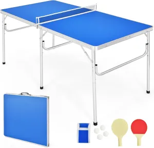 Goplus Foldable Ping Pong Table, 100% Preassembled, Table Tennis Table with Net, 2 Paddles, Ping Pong Balls, Portable Table Tennis Game Set for Indoor Outdoor