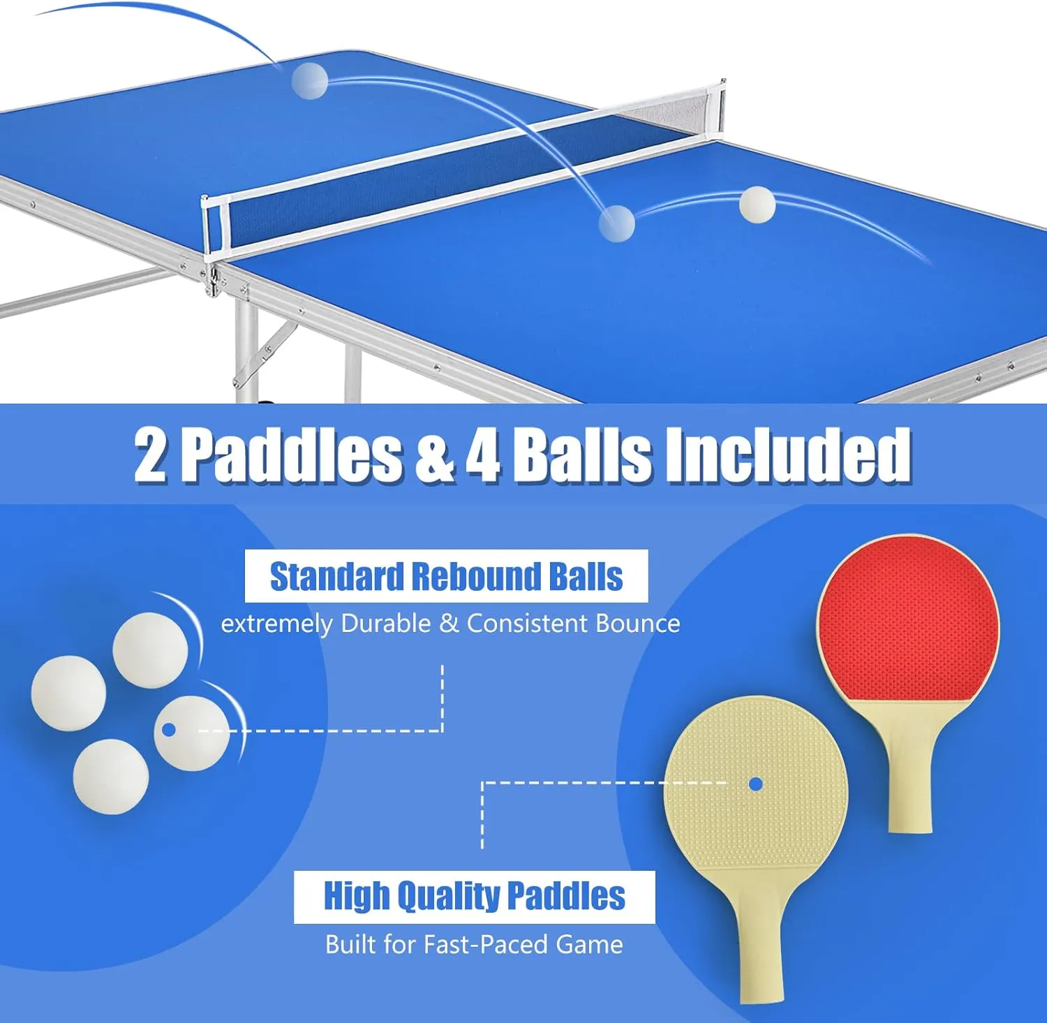 Goplus Foldable Ping Pong Table, 100% Preassembled, Table Tennis Table with Net, 2 Paddles, Ping Pong Balls, Portable Table Tennis Game Set for Indoor Outdoor