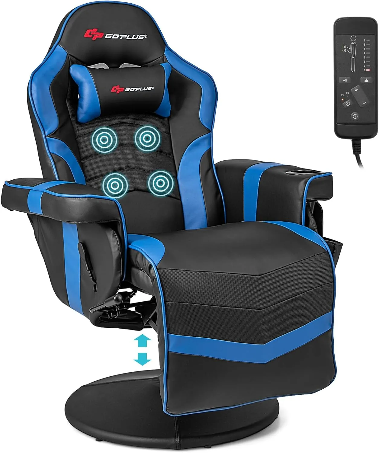 Goplus Gaming Chair, Height Adjustable Massage Video Game Chair with Retractable Footrest, Cup Holder, Headrest, Swivel Office Chair, Racing Style Swivel Gamer Chair (Blue)