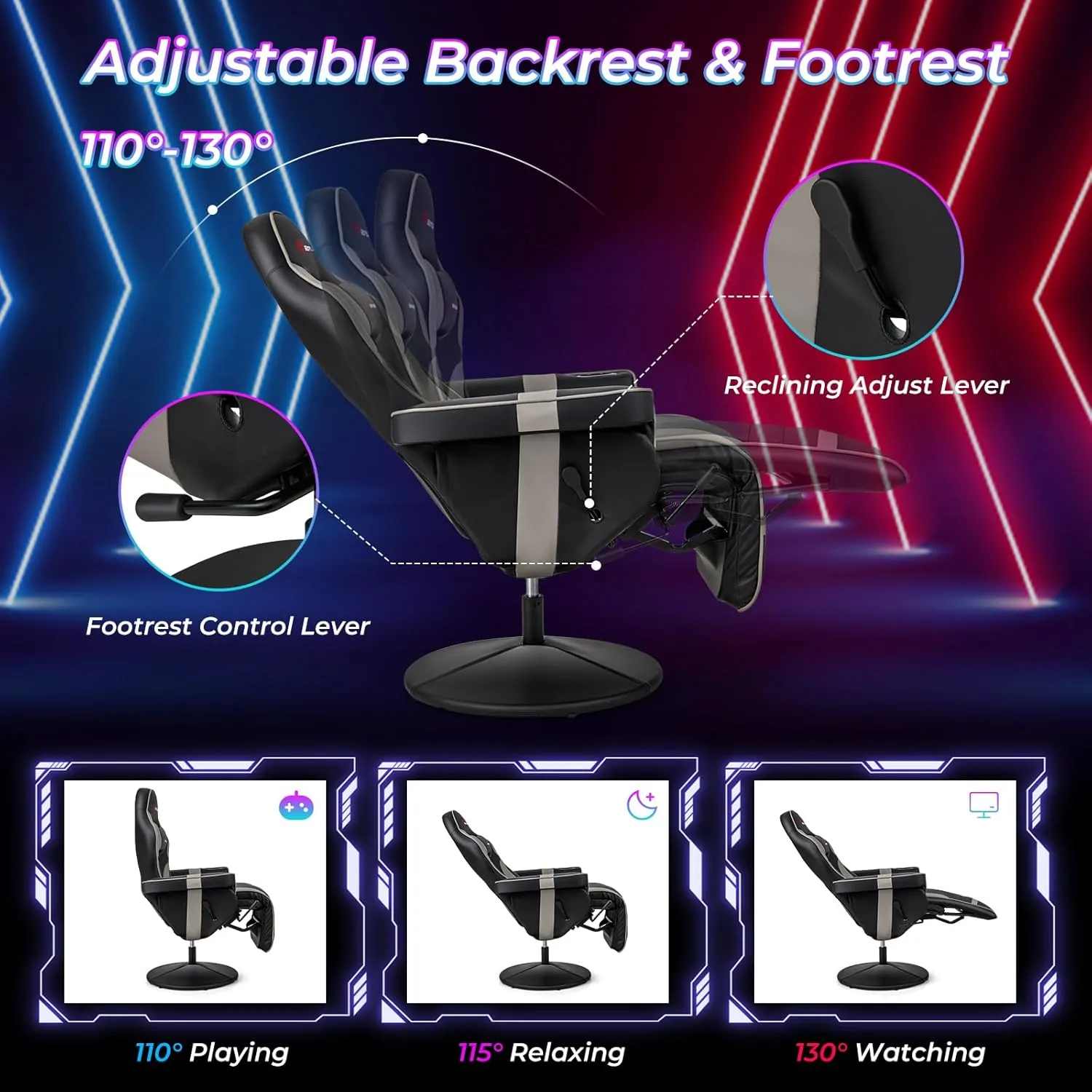 Goplus Gaming Chair, Height Adjustable Massage Video Game Chair with Retractable Footrest, Cup Holder, Headrest, Swivel Office Chair, Racing Style Swivel Gamer Chair