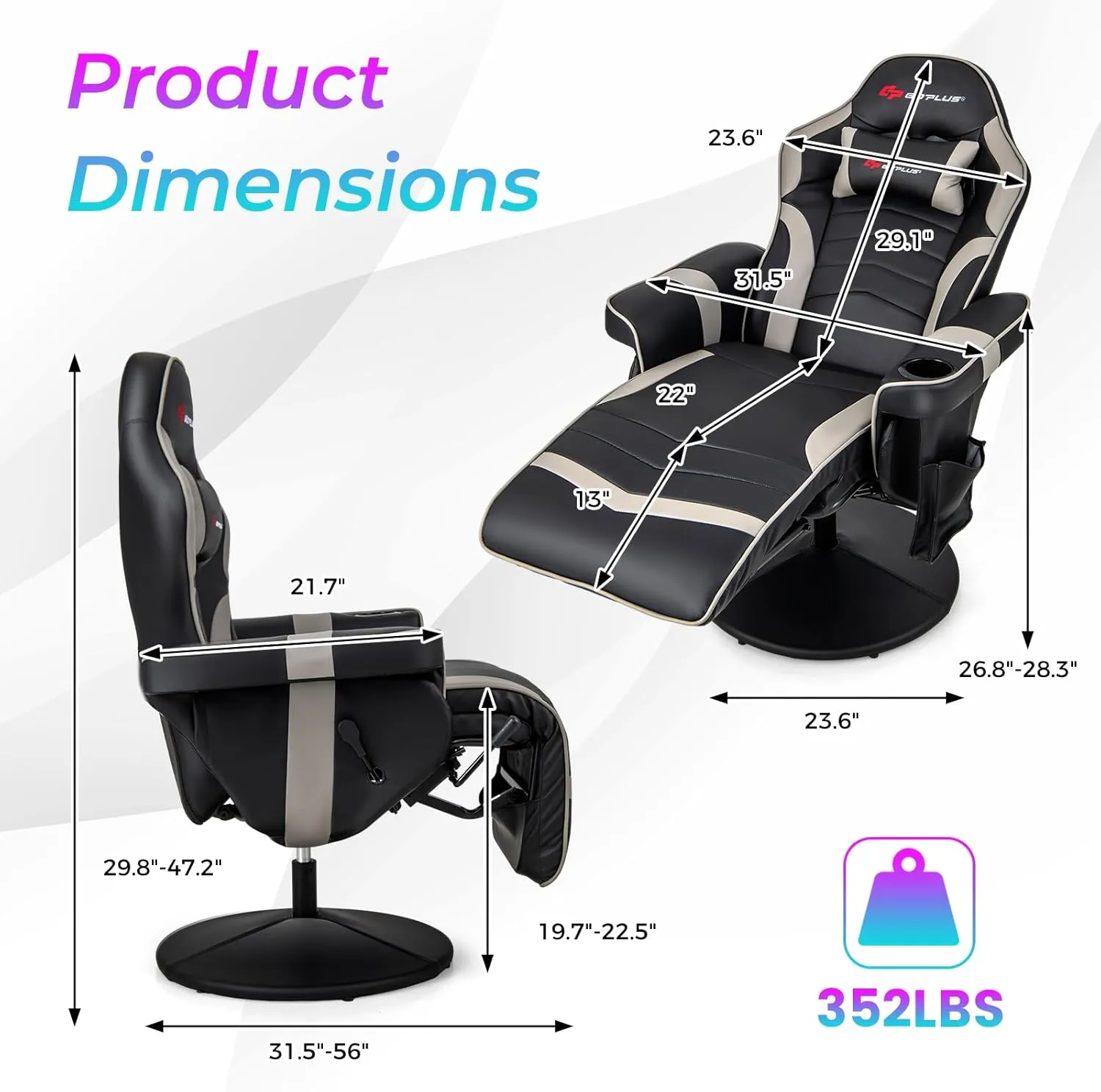 Goplus Gaming Chair, Height Adjustable Massage Video Game Chair with Retractable Footrest, Cup Holder, Headrest, Swivel Office Chair, Racing Style Swivel Gamer Chair