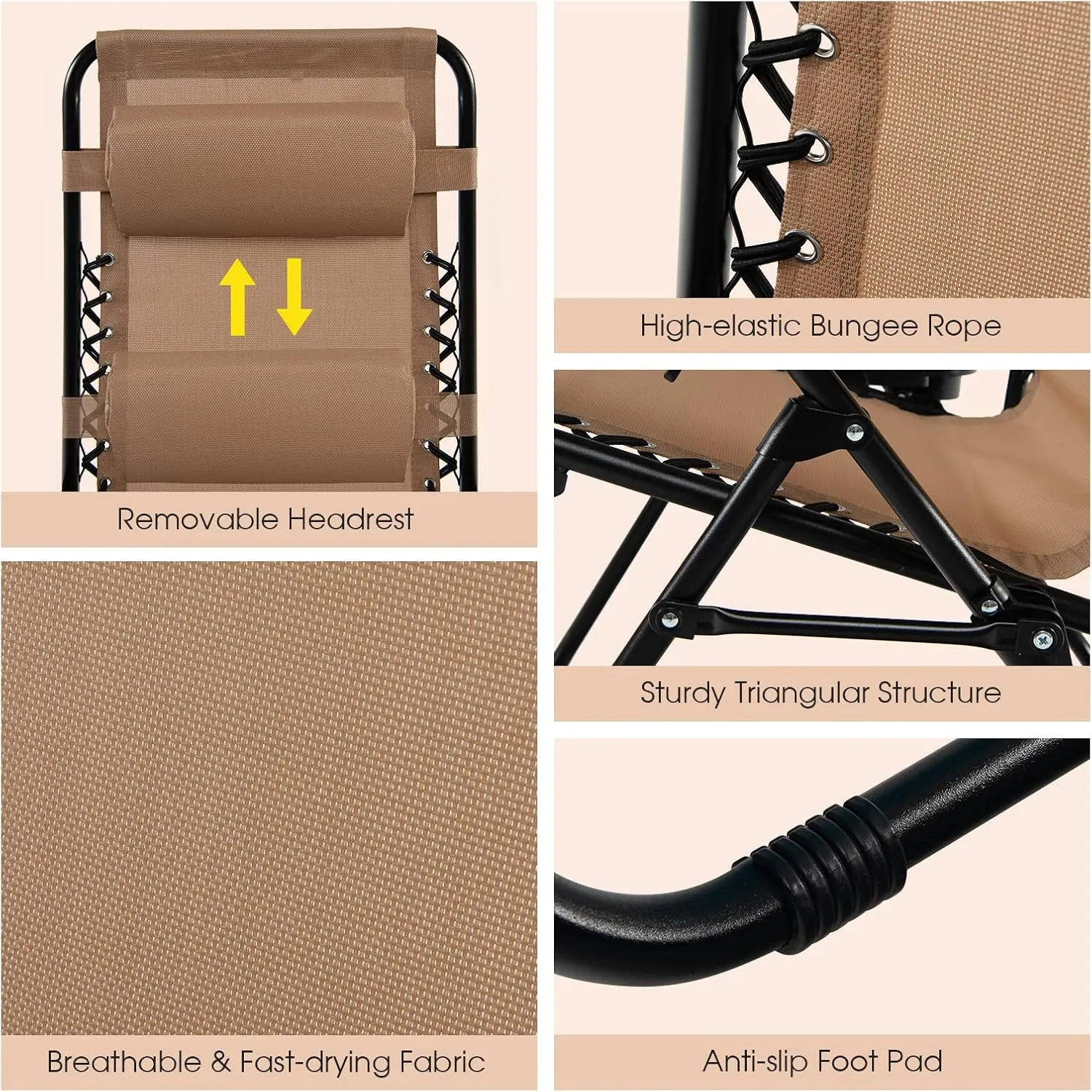 Goplus Zero Gravity Lounge Chairs, 160°Adjustable Folding Recliner w/Pillow and Cup Holder, 350LBS Comfy Outdoor Lounge Chairs for Patio, Lawn, Yard & Camp(Set of 2, Beige)