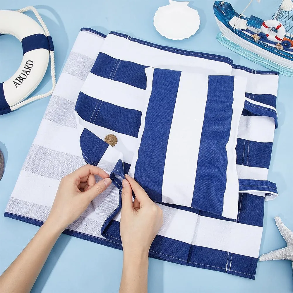 GORGECRAFT Beach Sling Chair Canvas Cloth with Pillow 44x17 Blue and White Stripes Casual Lounge Chair Replacement Canvas Outdoor Folding Chair Fabric for Patio Beach Sunbathing Garden Courtyard