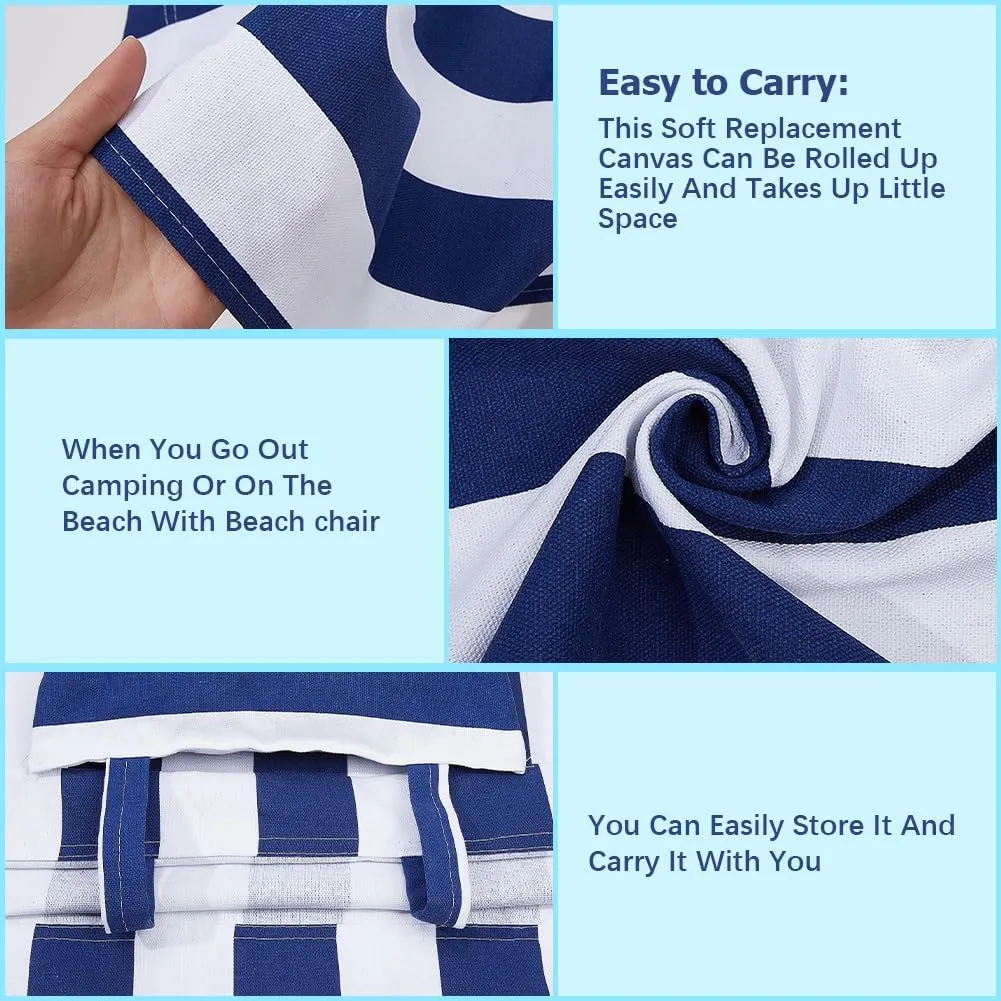 GORGECRAFT Beach Sling Chair Canvas Cloth with Pillow 44x17 Blue and White Stripes Casual Lounge Chair Replacement Canvas Outdoor Folding Chair Fabric for Patio Beach Sunbathing Garden Courtyard
