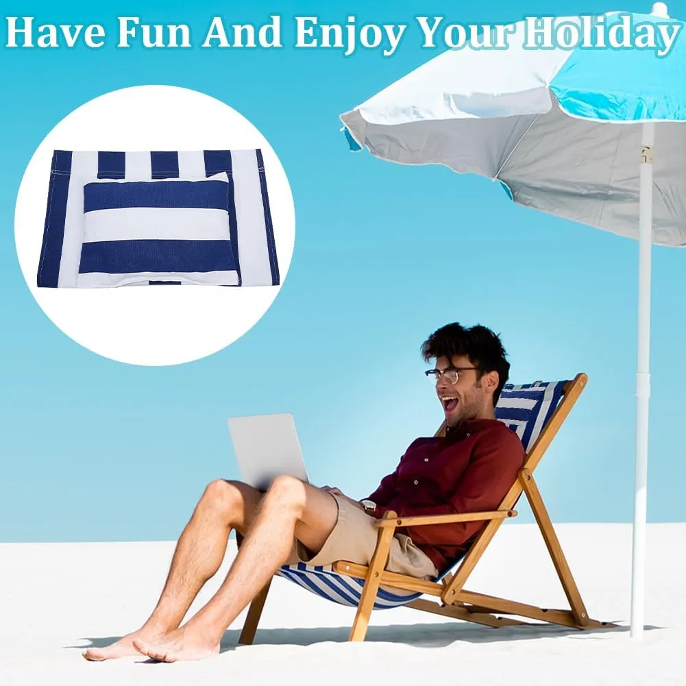 GORGECRAFT Beach Sling Chair Canvas Cloth with Pillow 44x17 Blue and White Stripes Casual Lounge Chair Replacement Canvas Outdoor Folding Chair Fabric for Patio Beach Sunbathing Garden Courtyard
