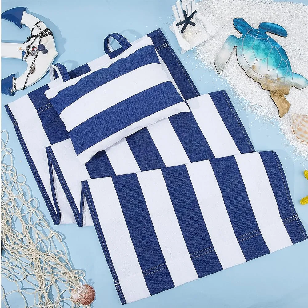 GORGECRAFT Beach Sling Chair Canvas Cloth with Pillow 44x17 Blue and White Stripes Casual Lounge Chair Replacement Canvas Outdoor Folding Chair Fabric for Patio Beach Sunbathing Garden Courtyard