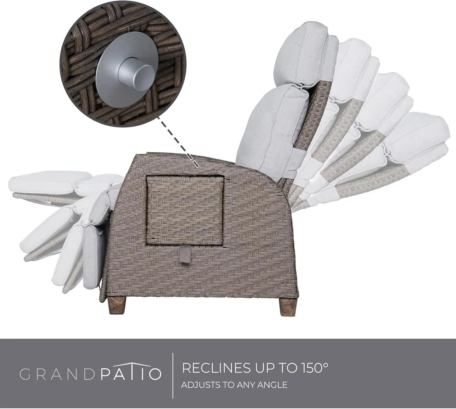Grand patio Outdoor Reclining Chairs with Extended Footrest 2-Piece Adjustable Patio Wicker,Lounge Recliner up to 150° with Flip Side Table - Mist Grey