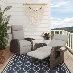 Grand patio Outdoor Reclining Chairs with Extended Footrest 2-Piece Adjustable Patio Wicker,Lounge Recliner up to 150° with Flip Side Table - Mist Grey