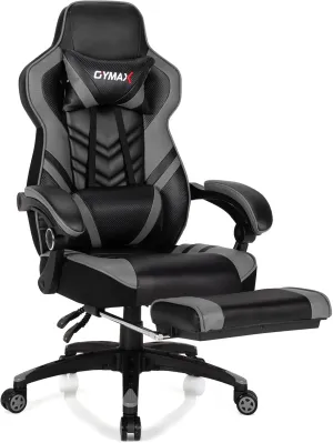 Gray Gaming Chair Ergonomic Computer Chair for Adults Teens Reclining Gamer Chair High Back Game Chair Racing Style Desk Chair with Retractable Footrest, Lumbar Support and Headrest