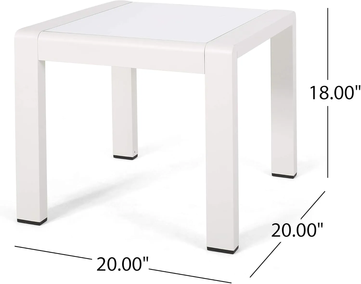 Great Deal Furniture Giovanna Coral Outdoor Aluminum Side Table with Glass Top, Matte White and White Finish (309104)