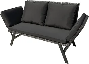 Greesum Outdoor Sofa, Woven Rattan Patio Furniture, Convertible Daybed or Double Chair with Adjustable Armrests, Cushions and Pillows for Yard, Porch, Pool, Black Lounger & Black Pillowcase