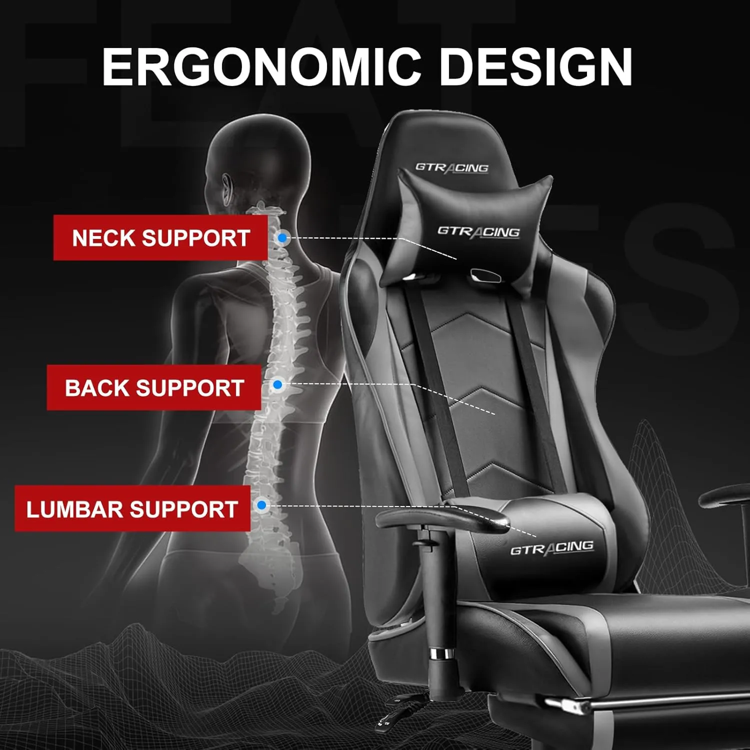 GTRACING Gaming Chair with Footrest, High Back Computer Chair Ergonomic Game Desk Chair Racing Executive Adjustable Swivel Rocker with Headrest and Lumbar Support