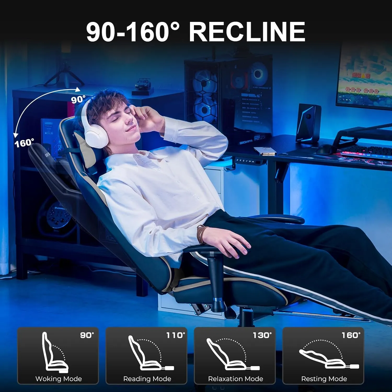 GTRACING Gaming Chair with Footrest, High Back Computer Chair Ergonomic Game Desk Chair Racing Executive Adjustable Swivel Rocker with Headrest and Lumbar Support