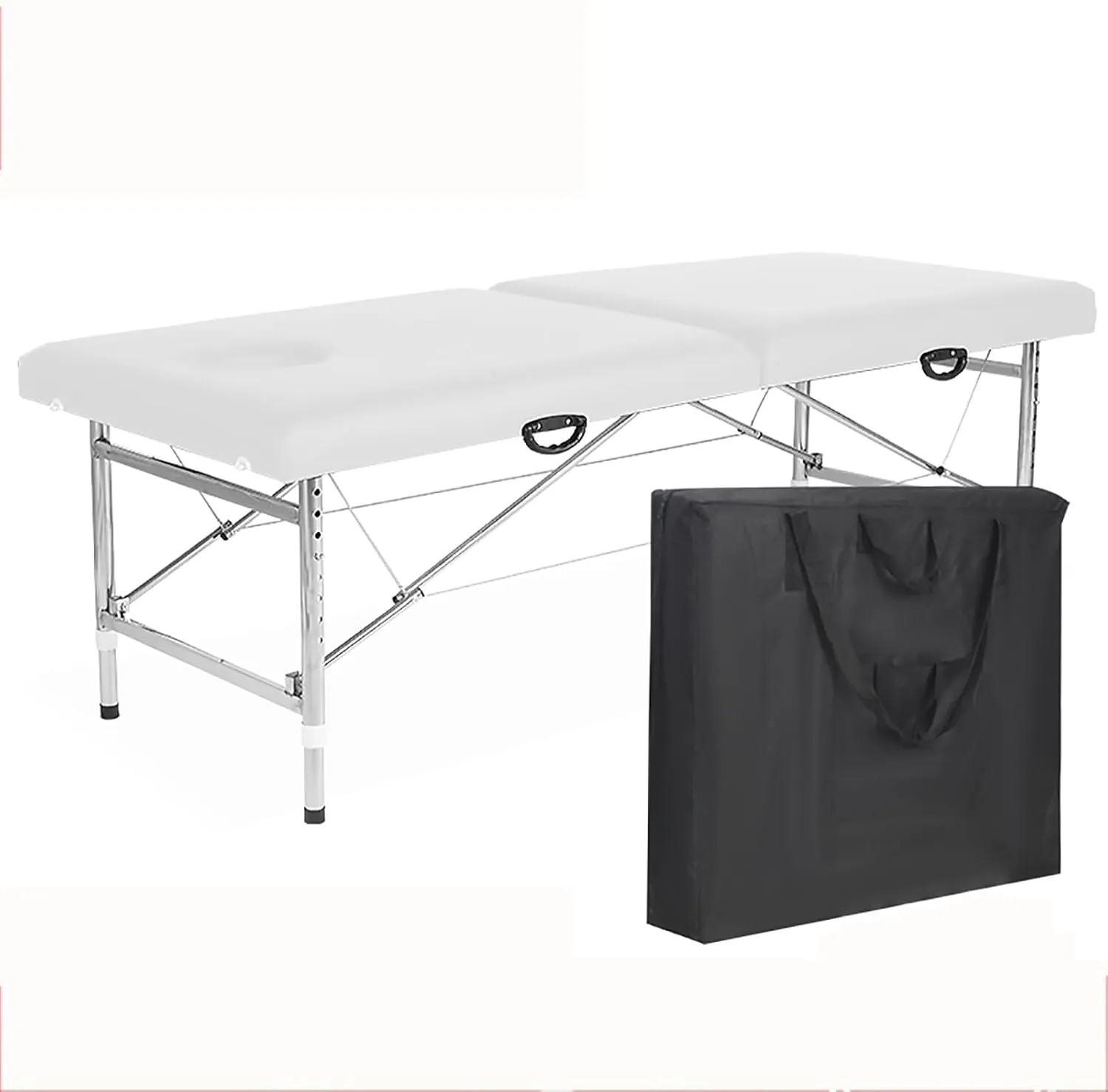 Gtzly Beauty Massage Table, Portable Folding Spa Lash Salon Bed, Lightweight Beauty Salon Spa Bed, Adjustable Height, 2 Section Foldable Tattoo Bed with Pillow, Bed Cover and Handbag(White)