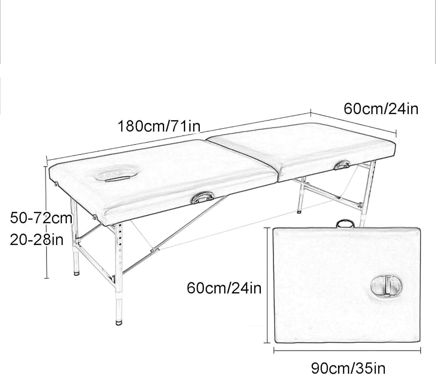 Gtzly Beauty Massage Table, Portable Folding Spa Lash Salon Bed, Lightweight Beauty Salon Spa Bed, Adjustable Height, 2 Section Foldable Tattoo Bed with Pillow, Bed Cover and Handbag(White)
