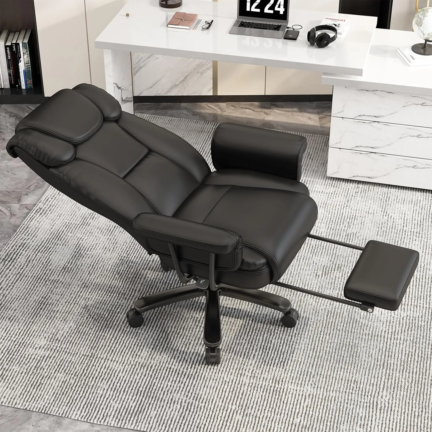 GYI Big and Tall Office Chair 400LBS, 160° High Back Reclining Office Desk Chair with Wide Seat, Arms, Footrest, Black