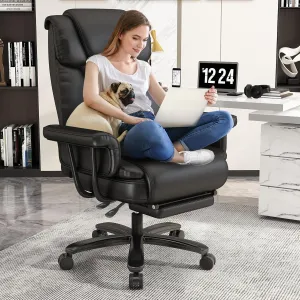 GYI Big and Tall Office Chair 400LBS, 160° High Back Reclining Office Desk Chair with Wide Seat, Arms, Footrest, Black