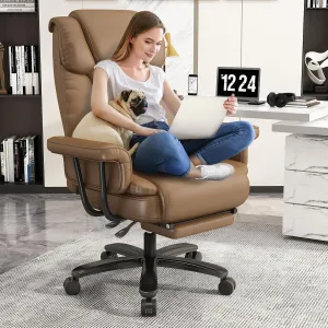 GYI Big and Tall Office Chair 400LBS, 160° High Back Reclining Office Desk Chair with Wide Seat, Arms, Footrest, Brown