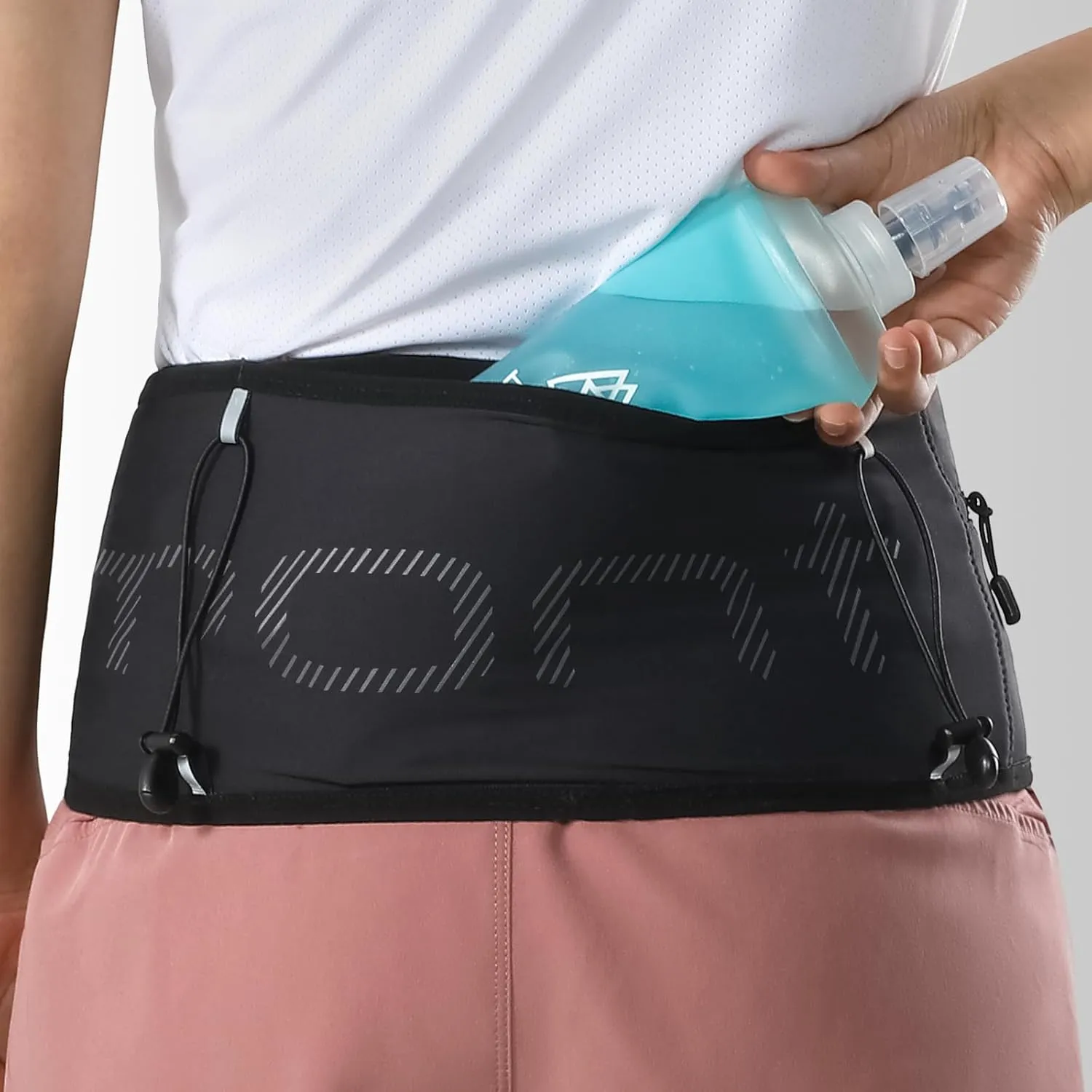 Haimont Running Belt Waist Pack, Ultra Comfortable Fanny Pack, Adjustable Moisture Wicking Waist Storage Belt Bag for Trail Run, Men and Women, Black, M