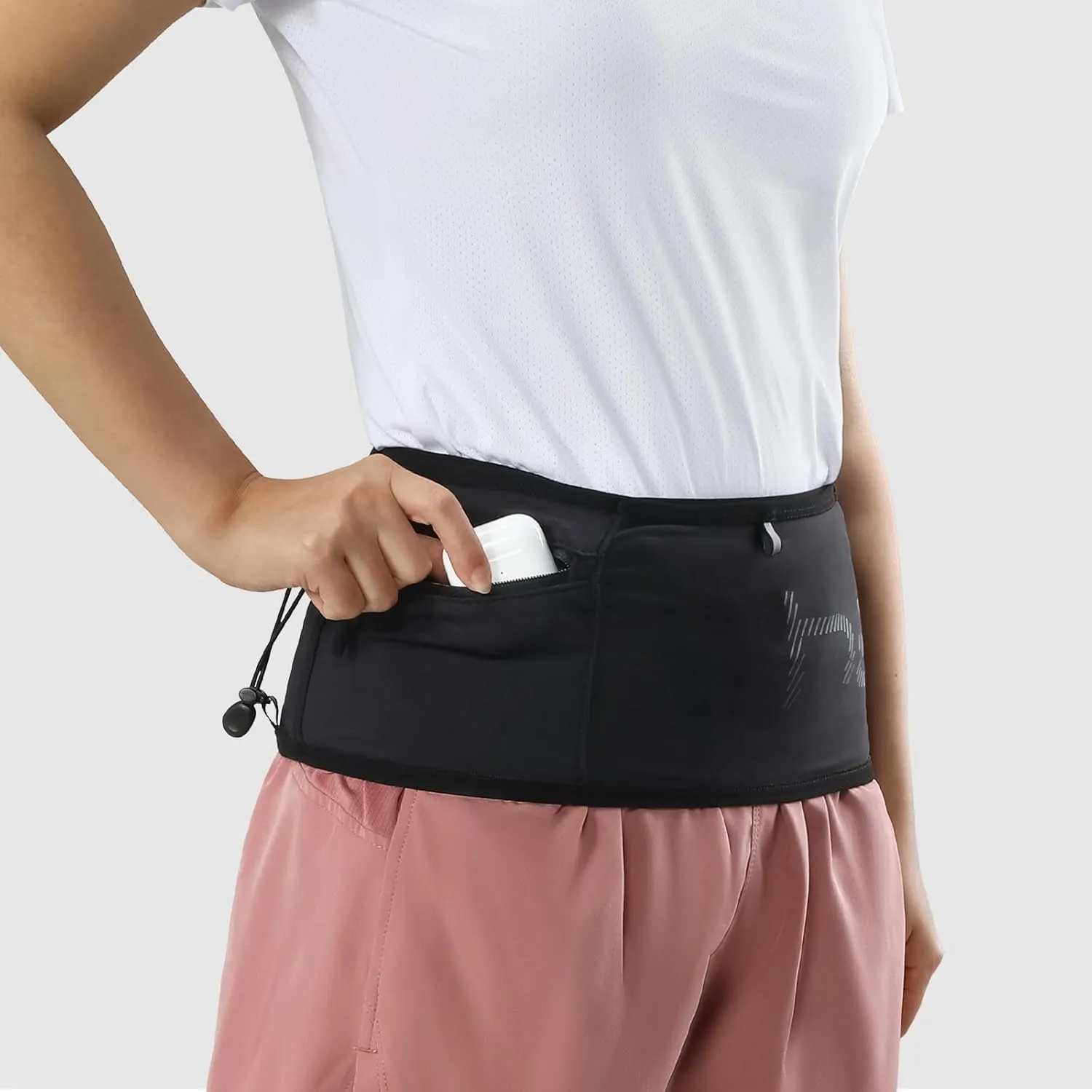 Haimont Running Belt Waist Pack, Ultra Comfortable Fanny Pack, Adjustable Moisture Wicking Waist Storage Belt Bag for Trail Run, Men and Women, Black, M