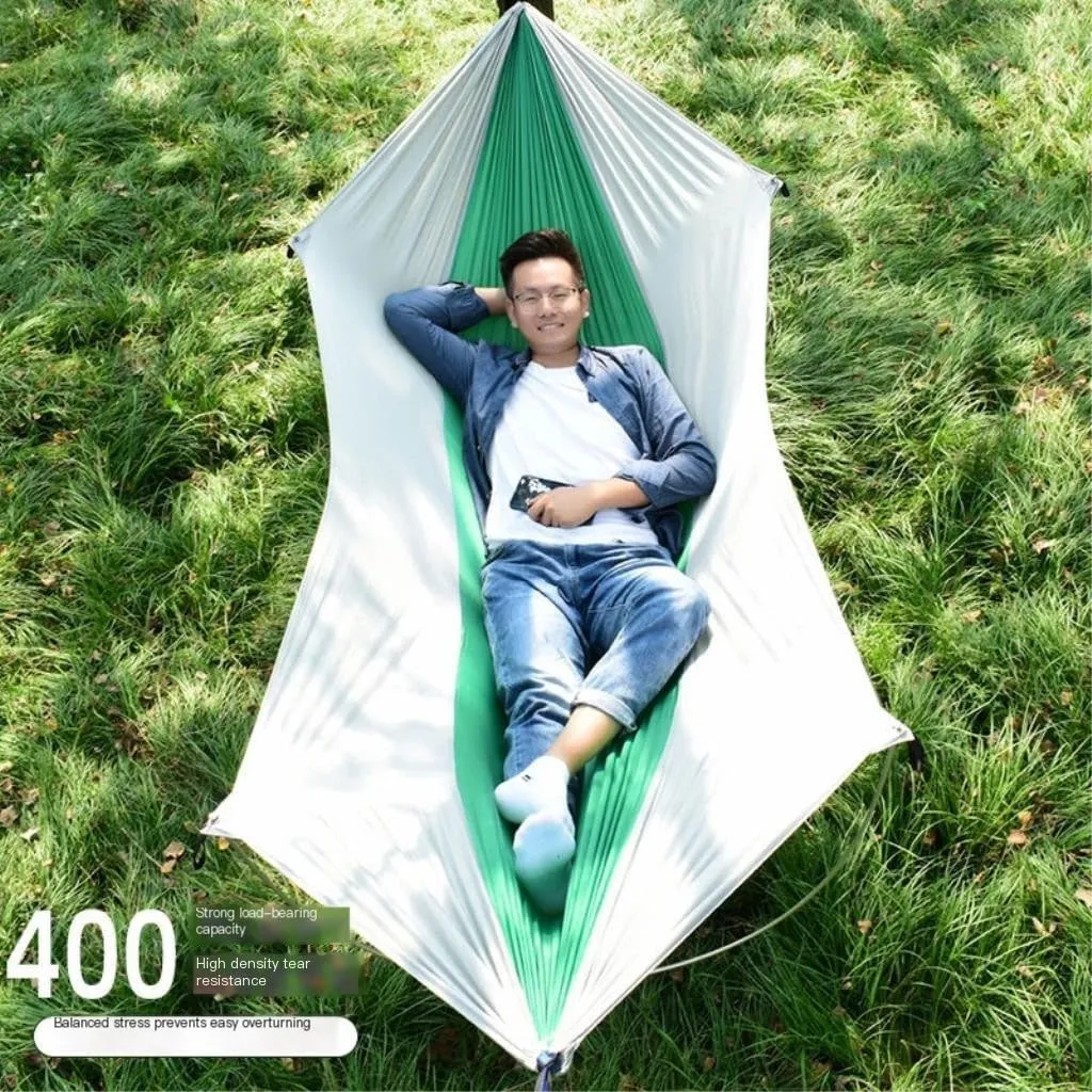 Hammock Double Anti-Rollover Pole Hammock Outdoor Camping Single Double Enlarged Thickened Parachute Cloth Camping Hammock Hammock Outdoor(Blue,A)