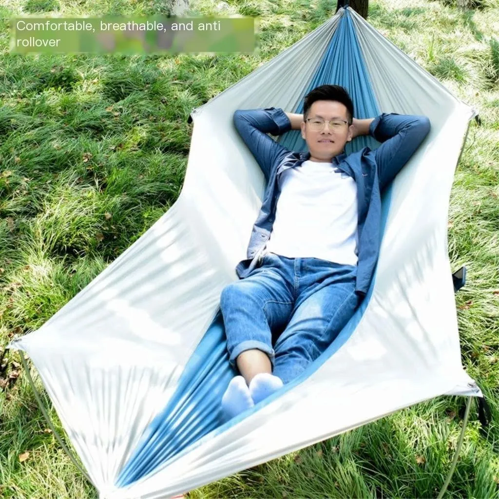 Hammock Double Anti-Rollover Pole Hammock Outdoor Camping Single Double Enlarged Thickened Parachute Cloth Camping Hammock Hammock Outdoor(Blue,A)