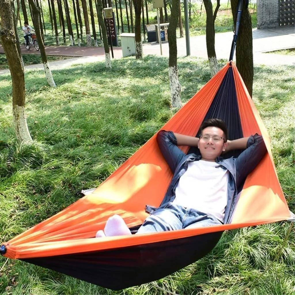 Hammock Double Anti-Rollover Pole Hammock Outdoor Camping Single Double Enlarged Thickened Parachute Cloth Camping Hammock Hammock Outdoor(Blue,A)