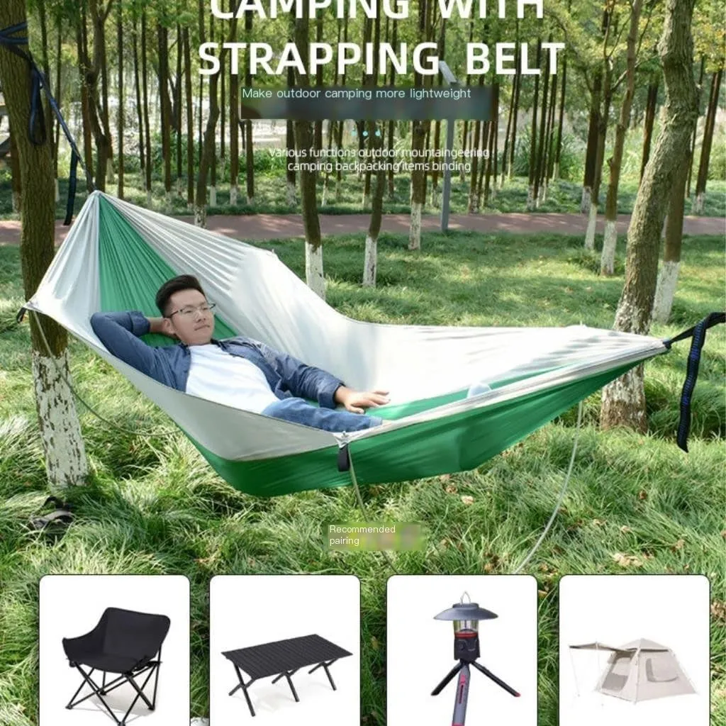 Hammock Double Anti-Rollover Pole Hammock Outdoor Camping Single Double Enlarged Thickened Parachute Cloth Camping Hammock Hammock Outdoor(Blue,A)