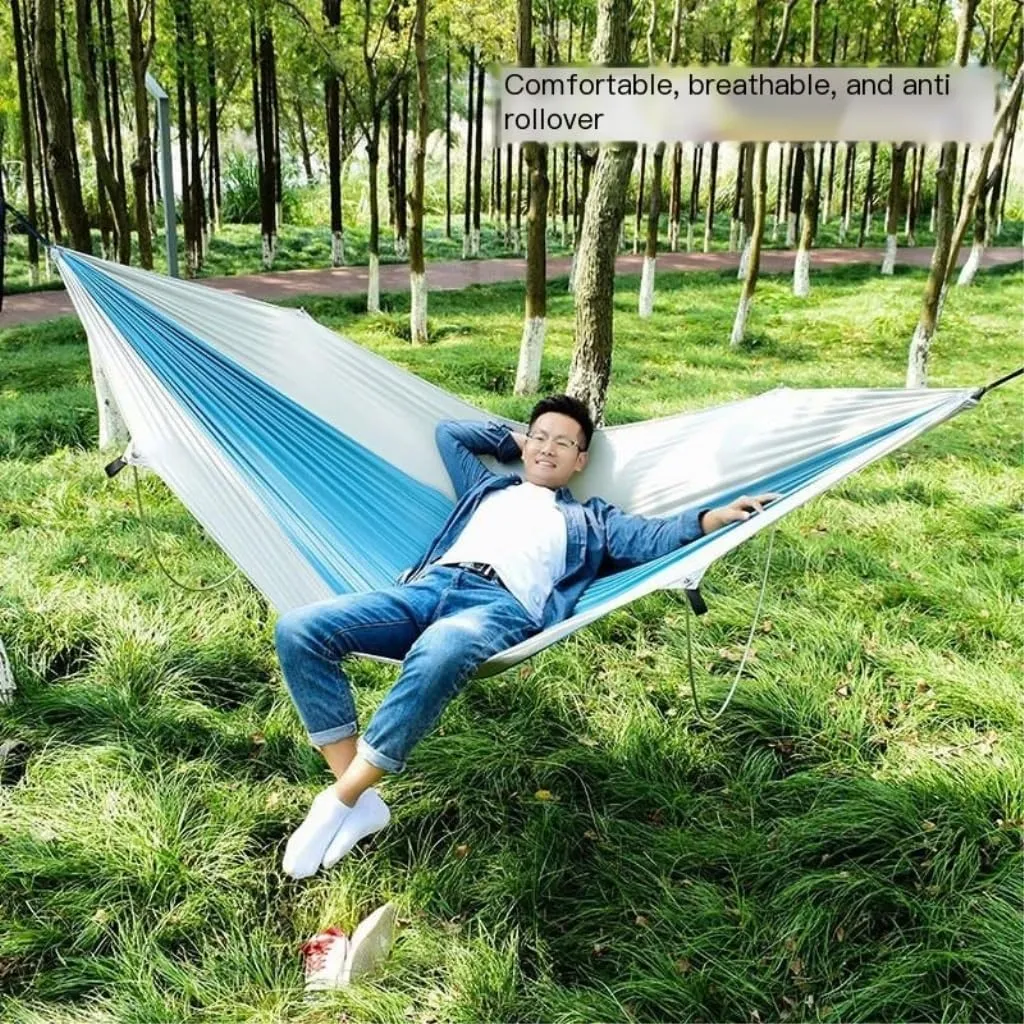 Hammock Double Anti-Rollover Pole Hammock Outdoor Camping Single Double Enlarged Thickened Parachute Cloth Camping Hammock Hammock Outdoor(Blue,A)