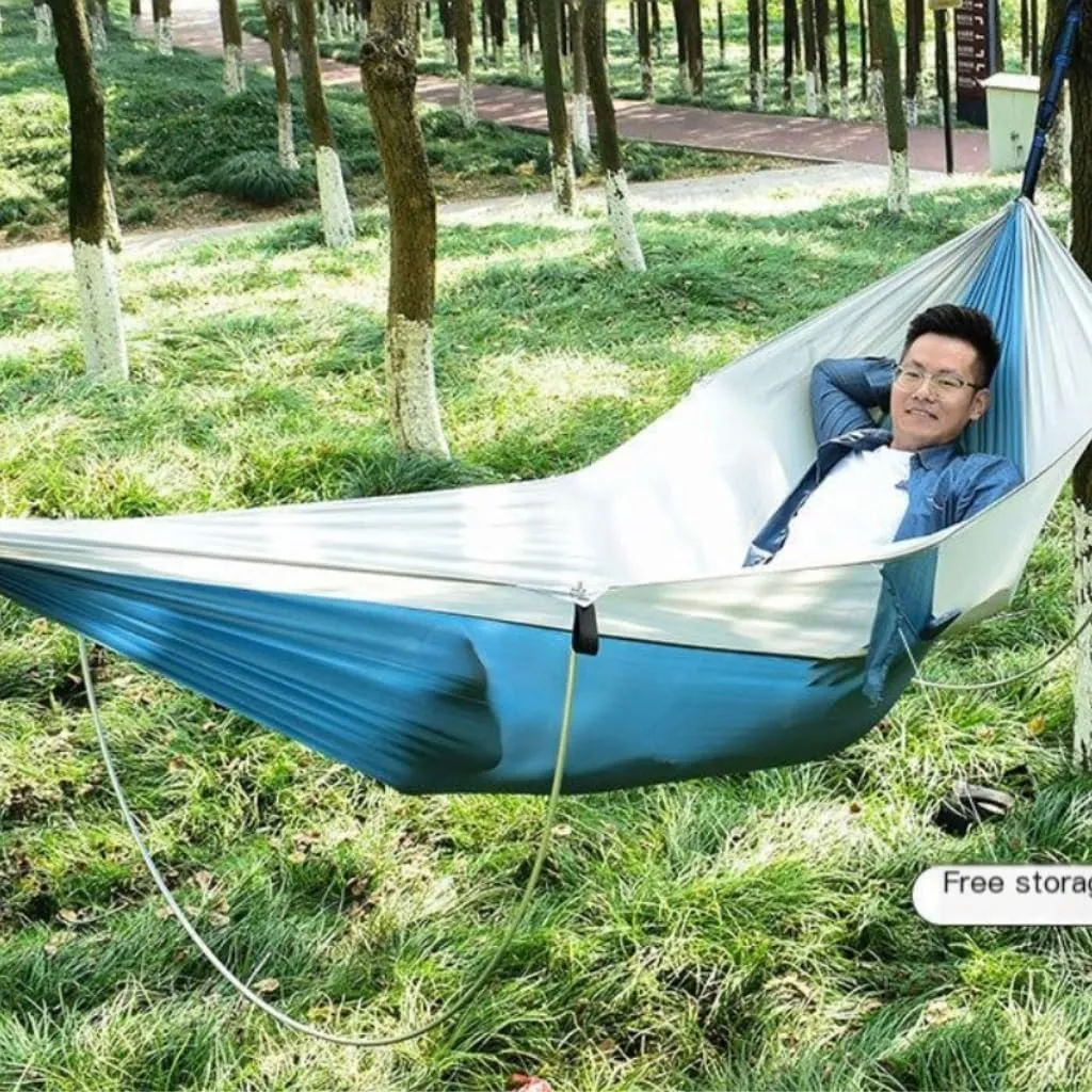 Hammock Double Anti-Rollover Pole Hammock Outdoor Camping Single Double Enlarged Thickened Parachute Cloth Camping Hammock Hammock Outdoor(Blue,A)