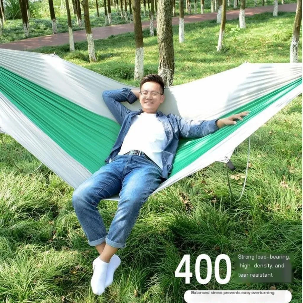 Hammock Double Anti-Rollover Pole Hammock Outdoor Camping Single Double Enlarged Thickened Parachute Cloth Camping Hammock Hammock Outdoor(Blue,A)
