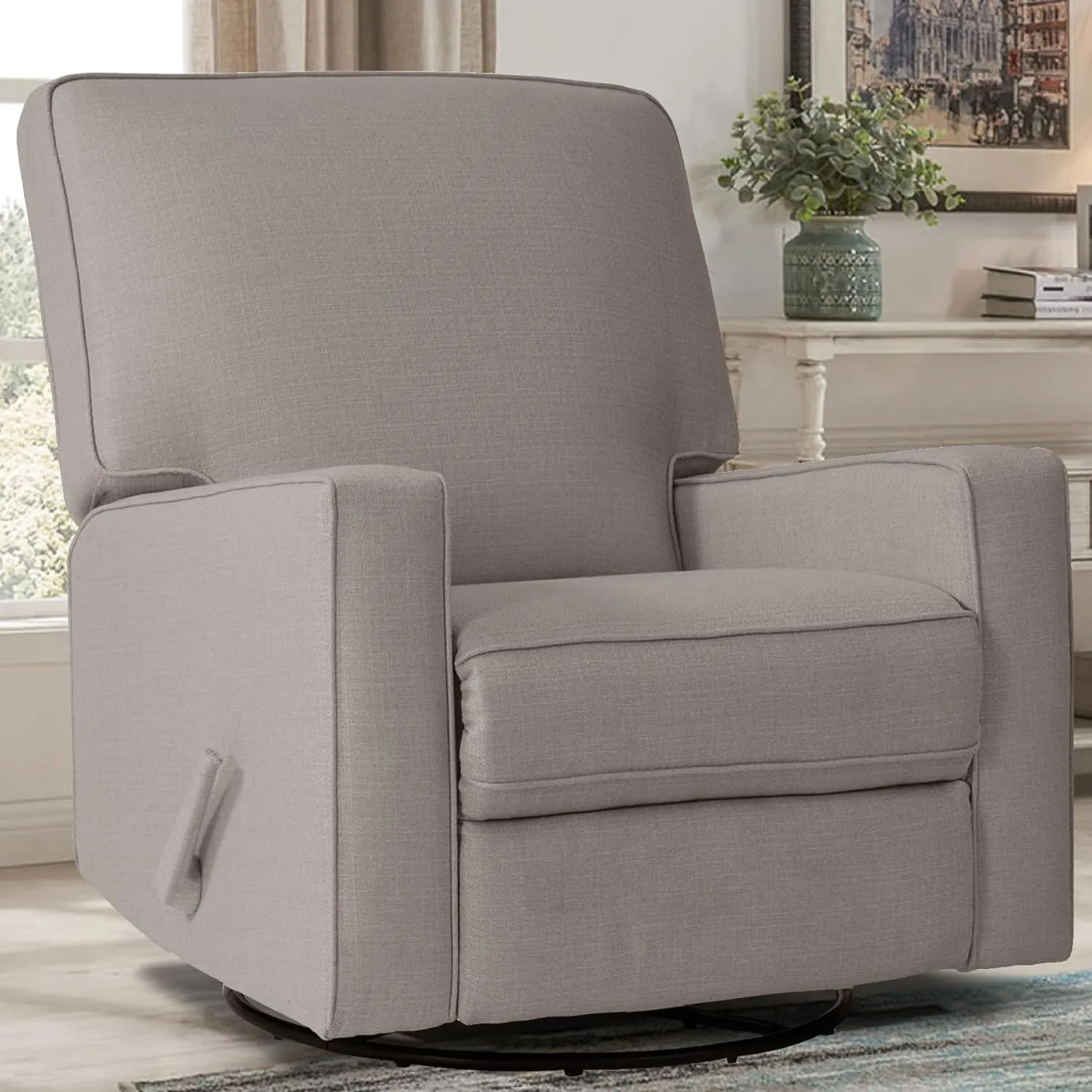 Harkawon Swivel Recliner Chair Glider Rocking Recliner Fabric Chair, Comfy Upholstered Glider Rocker for Nursery, Modern Armchair with Tall Back for Living Room, Bedroom (tanish Grey)