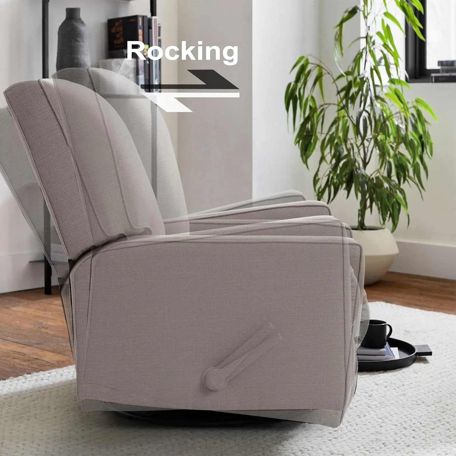 Harkawon Swivel Recliner Chair Glider Rocking Recliner Fabric Chair, Comfy Upholstered Glider Rocker for Nursery, Modern Armchair with Tall Back for Living Room, Bedroom (tanish Grey)