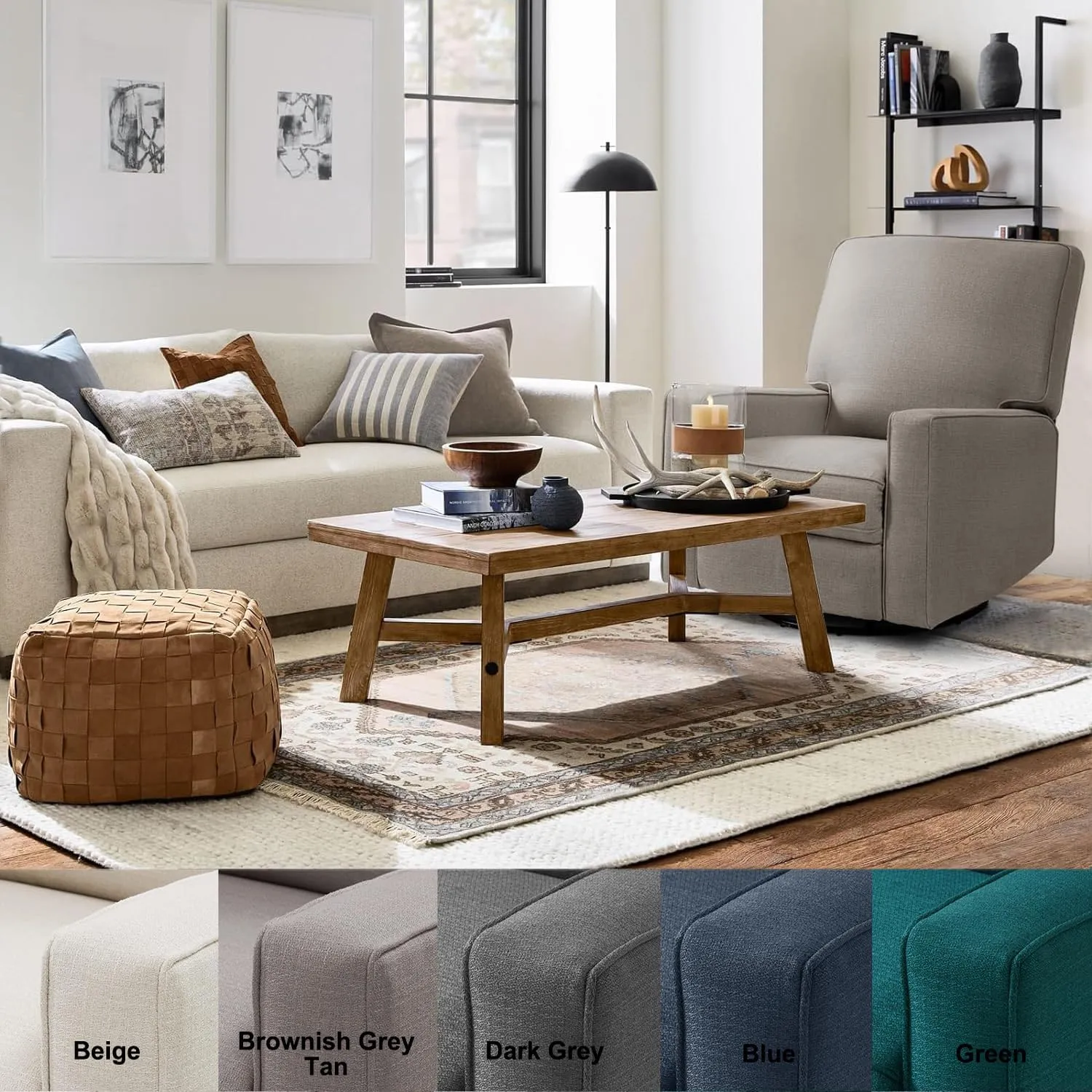 Harkawon Swivel Recliner Chair Glider Rocking Recliner Fabric Chair, Comfy Upholstered Glider Rocker for Nursery, Modern Armchair with Tall Back for Living Room, Bedroom (tanish Grey)