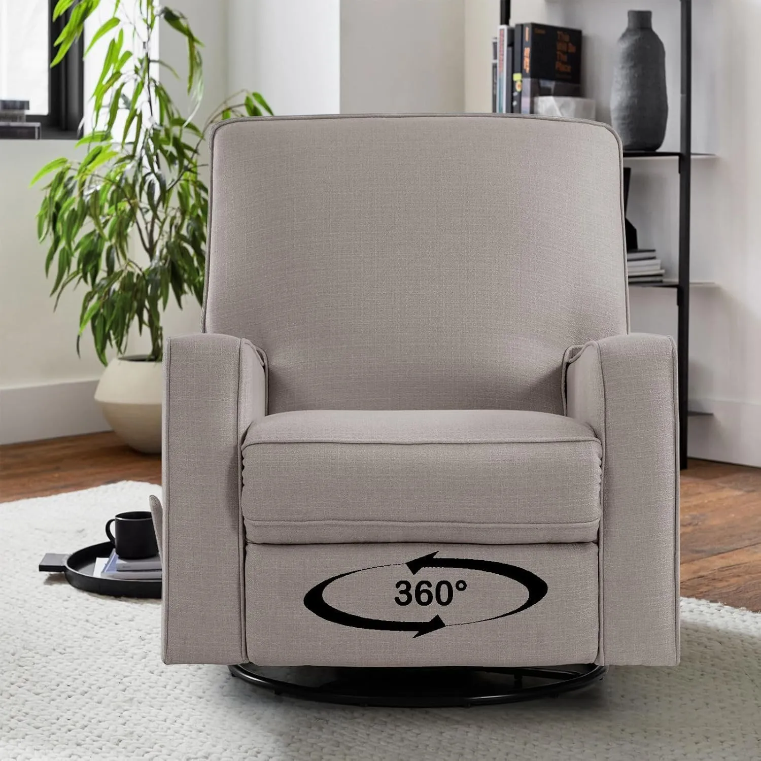 Harkawon Swivel Recliner Chair Glider Rocking Recliner Fabric Chair, Comfy Upholstered Glider Rocker for Nursery, Modern Armchair with Tall Back for Living Room, Bedroom (tanish Grey)
