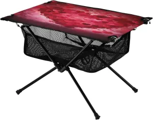 Heart Pattern Red Portable Folding Camping Table, Compact Lightweight Beach Table with Carrying Bag for Outdoor Picnics, BBQs, Camp